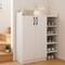 White Shoe Cabinet Engineered Wood 2-Door 4-Open Shelf Adjustable Storage
